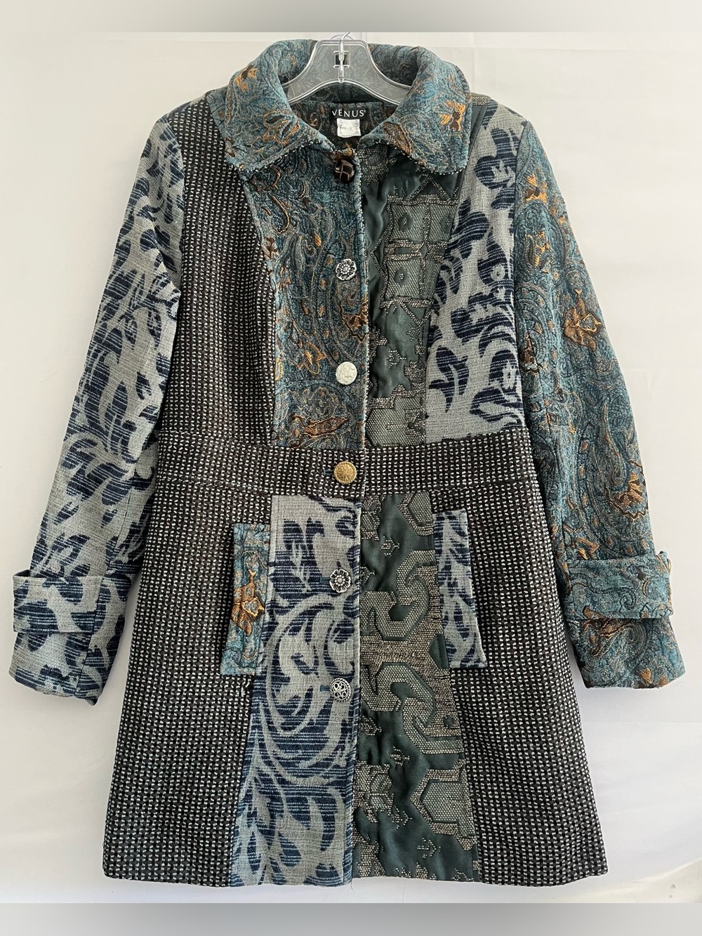 Venus Boho Patchwork Tapestry Jacket Mixed Print Artsy Maximalist Coat 10